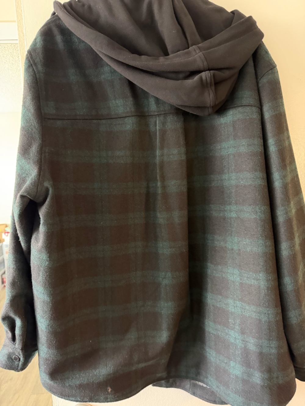 Trellis Hooded Pocket Wool Blend Check Shacket - size 16 - Picture 2 of 3